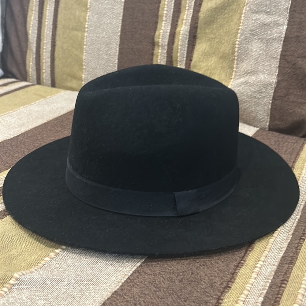 Wool black wide brim fedora